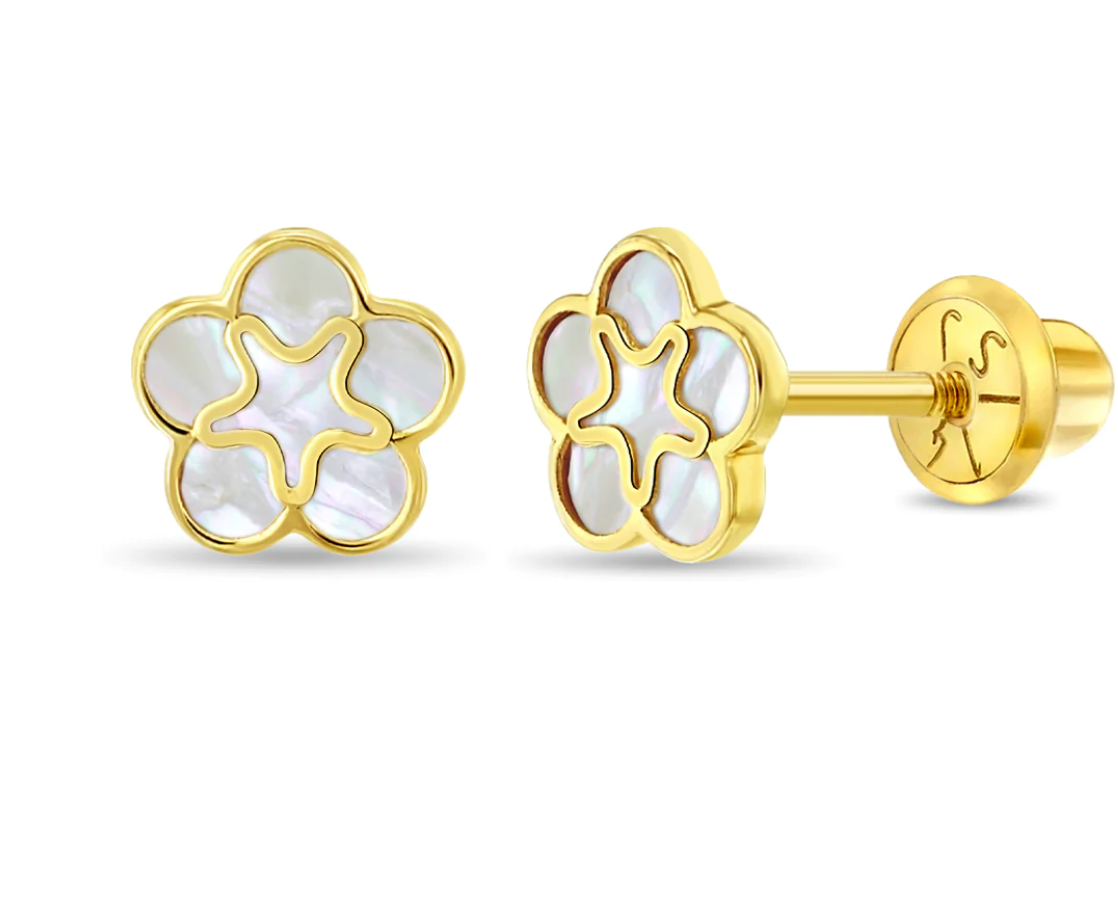 14k Mother of Pearl Flower Girls Earrings