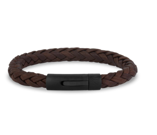 8mm Square Braided Brown Leather Bracelet