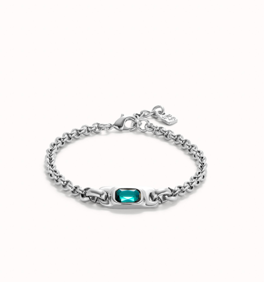 Pulsera de cadena bañada en plata de ley con cristal verde