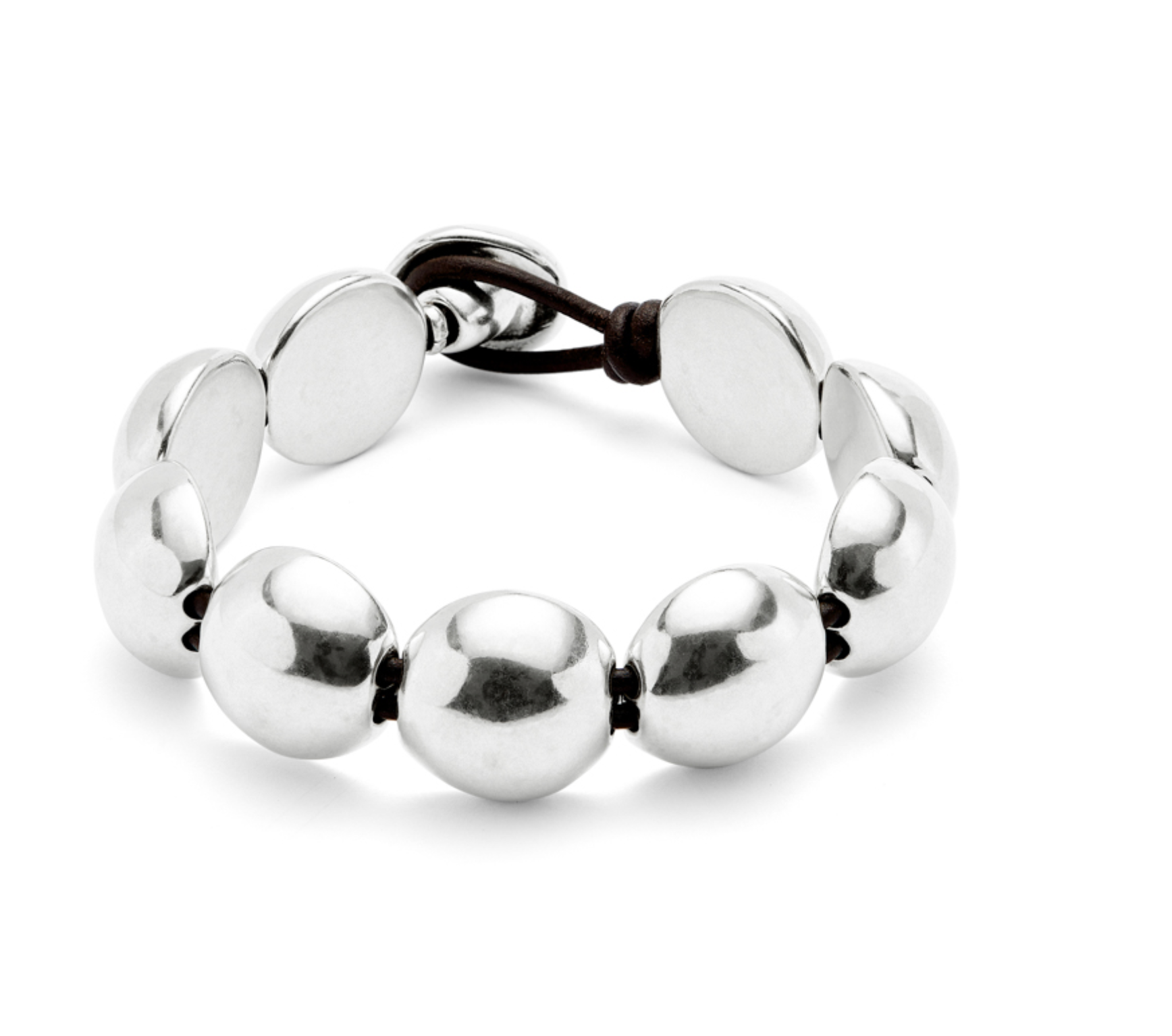 Ser Intrepida Leather Bracelet with Large Round Sterling Silver-Plated Beads