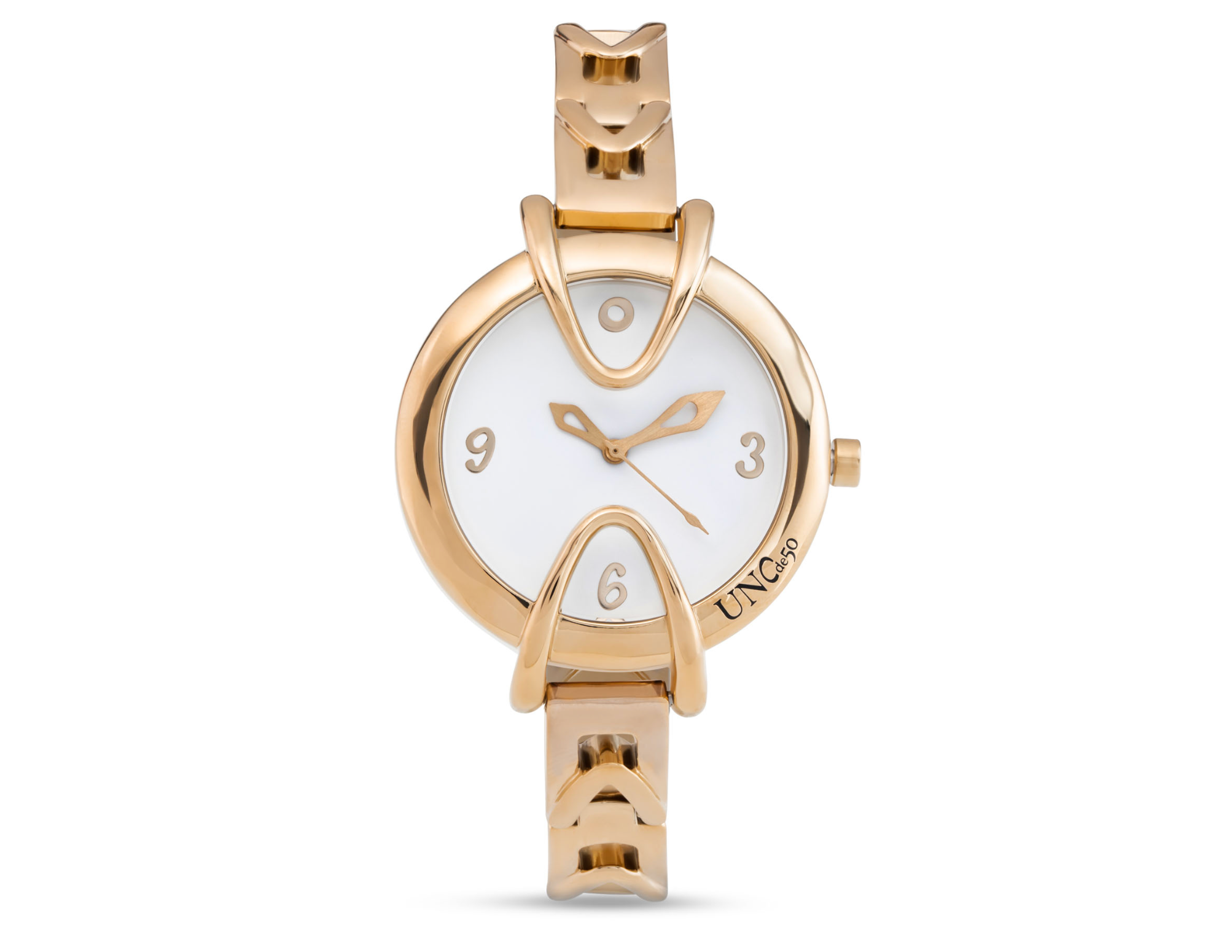 Splendid 18K gold-plated watch with metal strap and round white dial