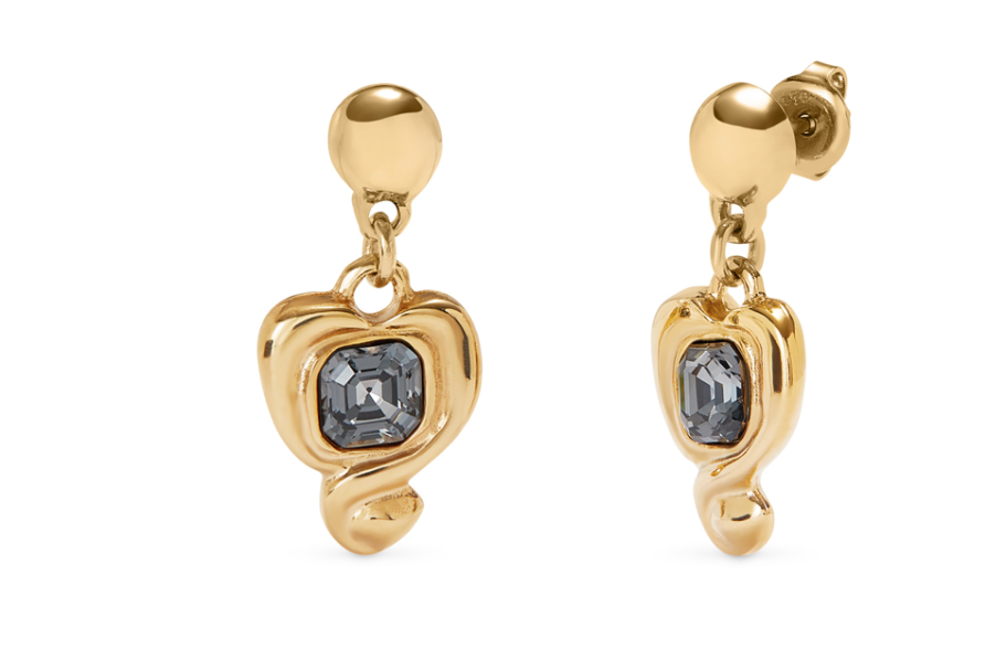 Ser Expresiva- 18K Gold-Plated Heart Black Earrings