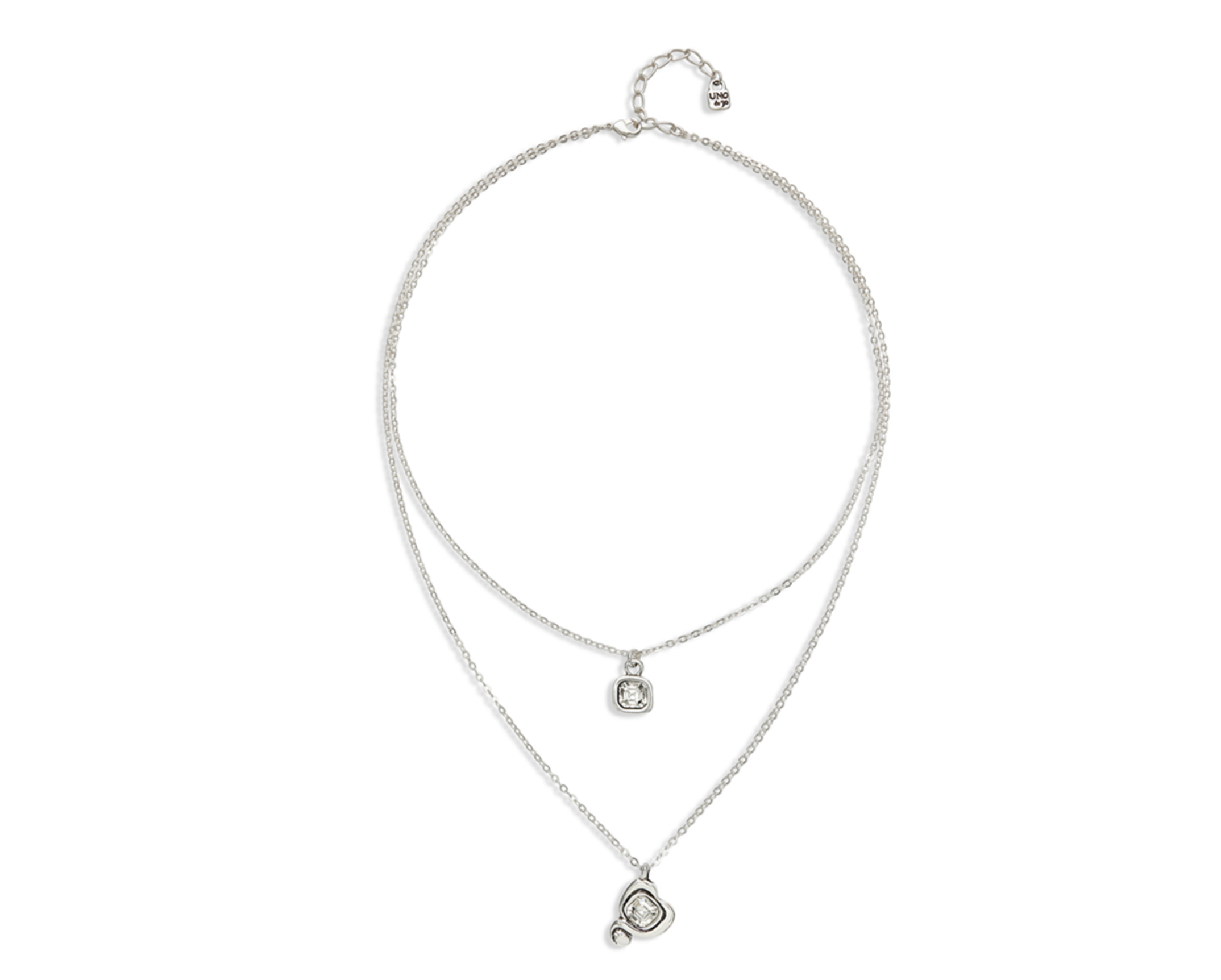 Unode50 Sterling silver-plated pendant with double chain and hearts with pink crystal