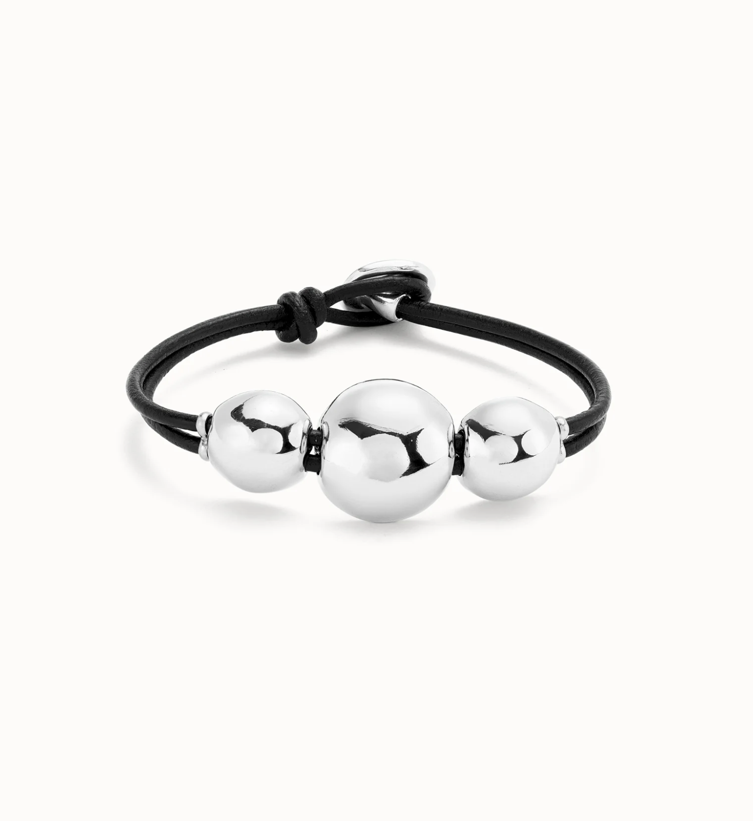Leather bracelet with three large sterling silver-plated beads