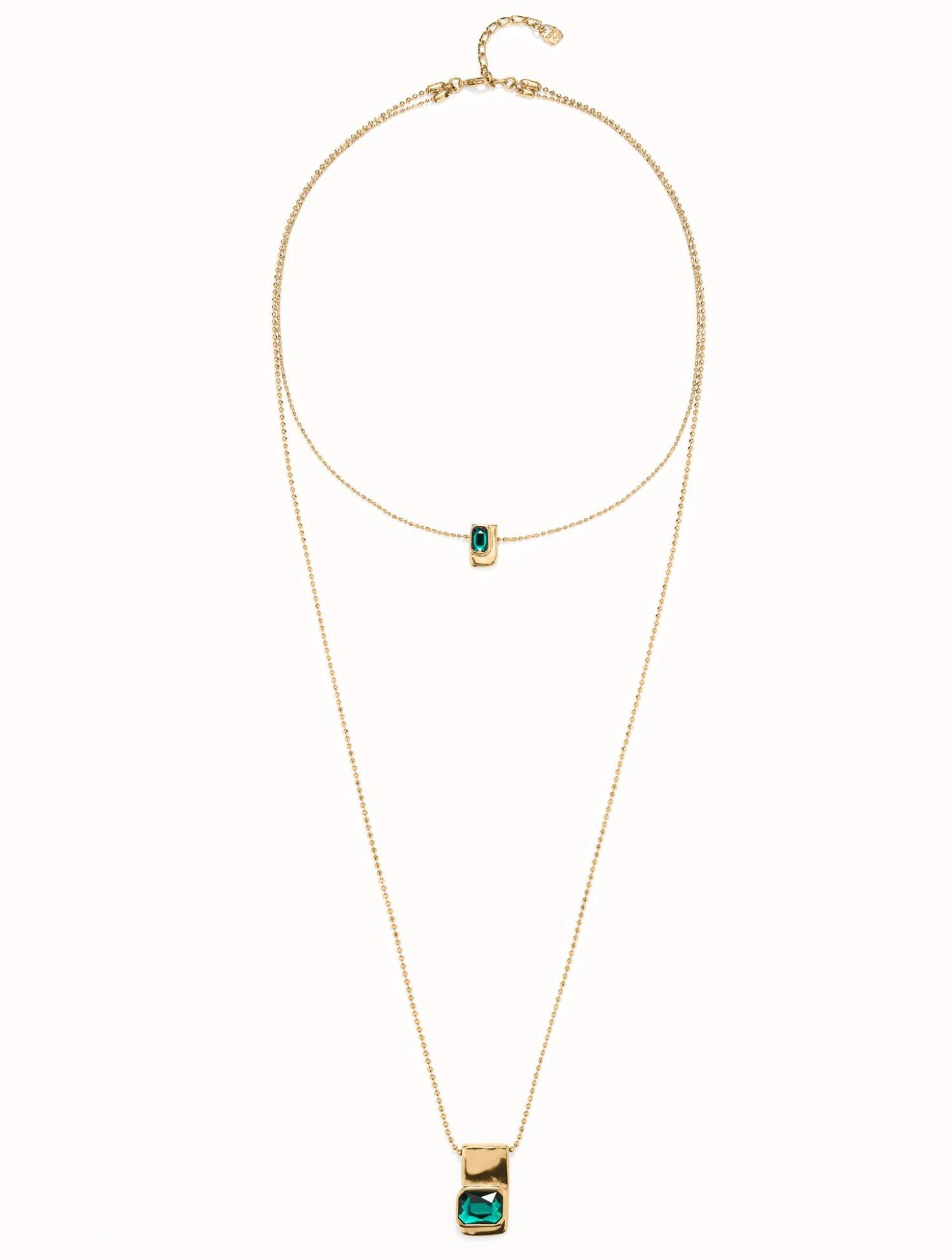 Double 18K gold-plated chain with green crystals