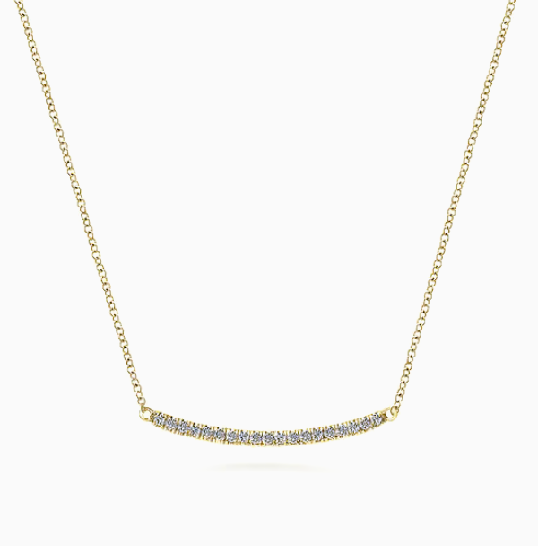 14K Yellow Gold Diamond Pave Curved Bar Necklace