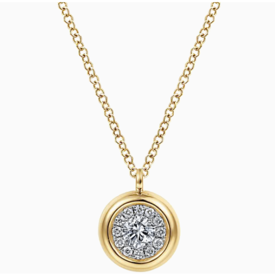 14K Yellow Gold Diamond Halo Pendant Necklace