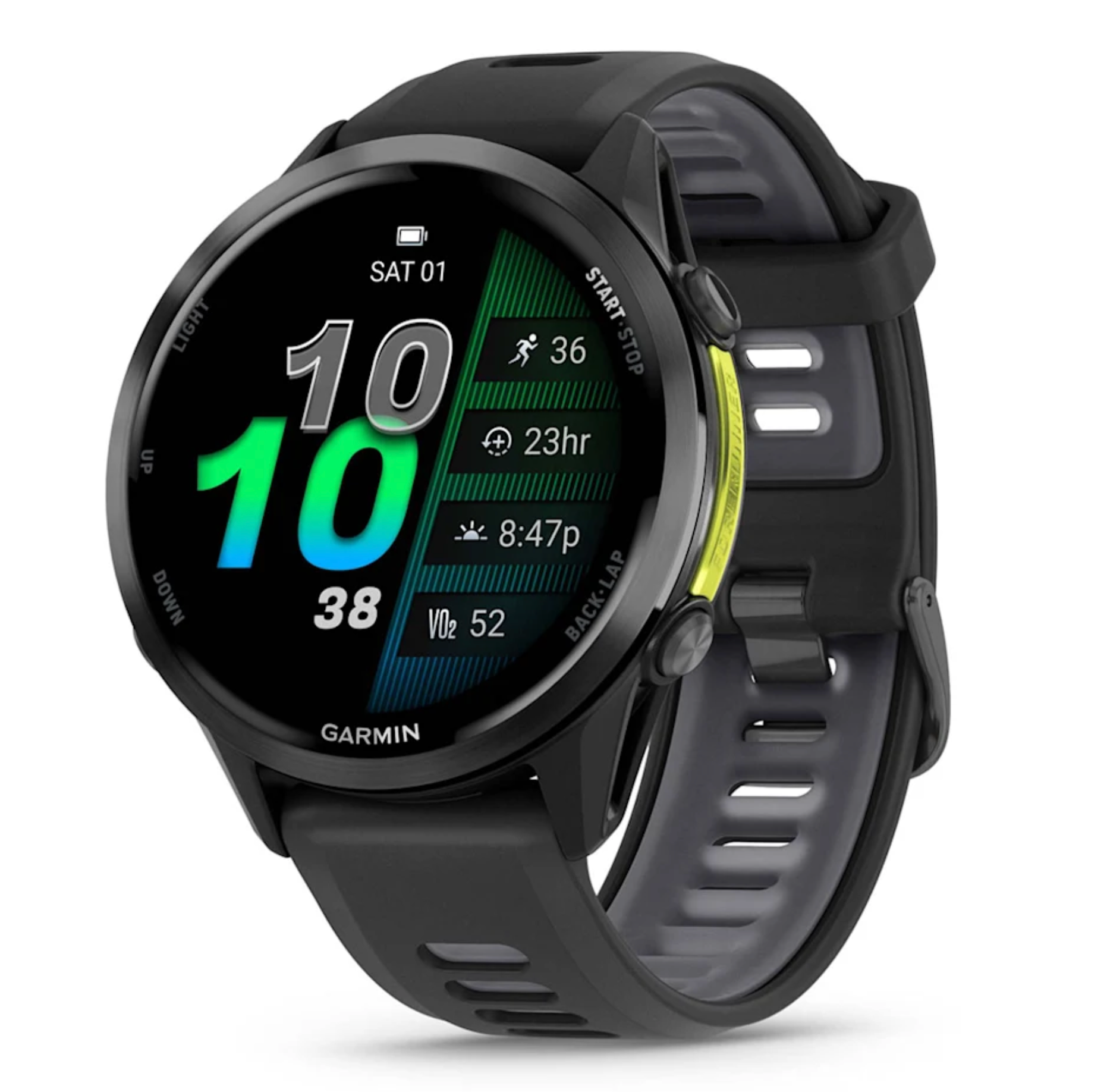 Forerunner® 970 Carbon Gray DLC Titanium with Black Case and Black/Translucent Whitestone Band