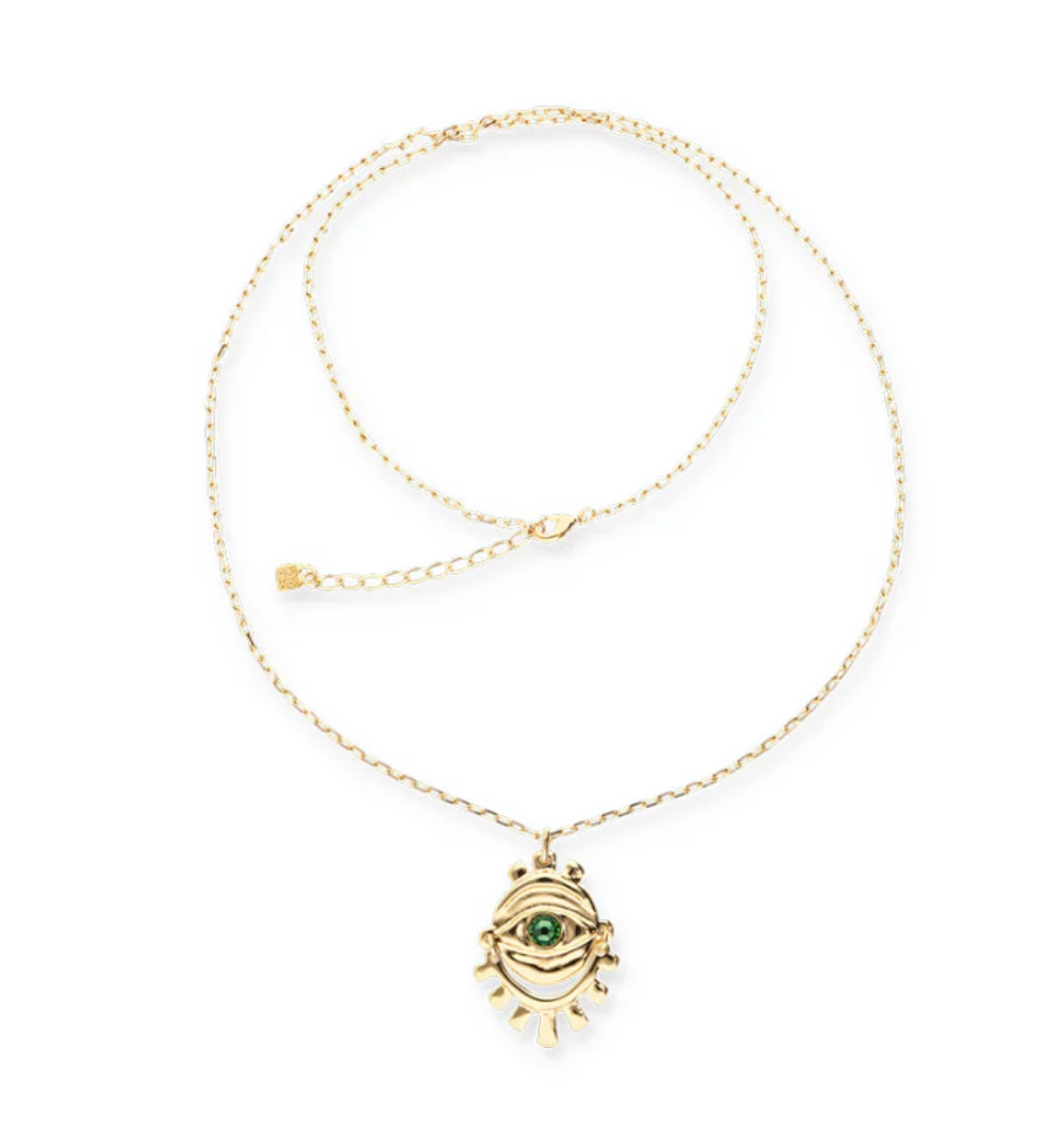 Collar de Ojo Cristal Facetado Verde Bañado en Oro 18K