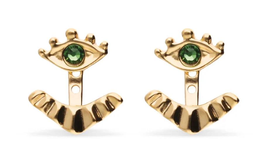 Pendientes bañados en Oro 18K Pestañas Desmontables Verde