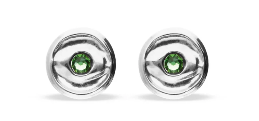 Pendientes de Boton Cristal Facetado Verde