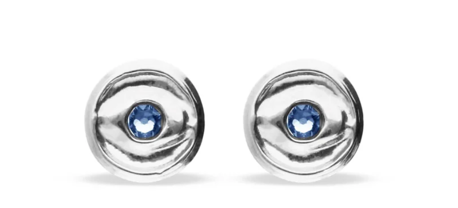 Pendientes de Boton Cristal Facetado Azul Bañados en Plata de Ley