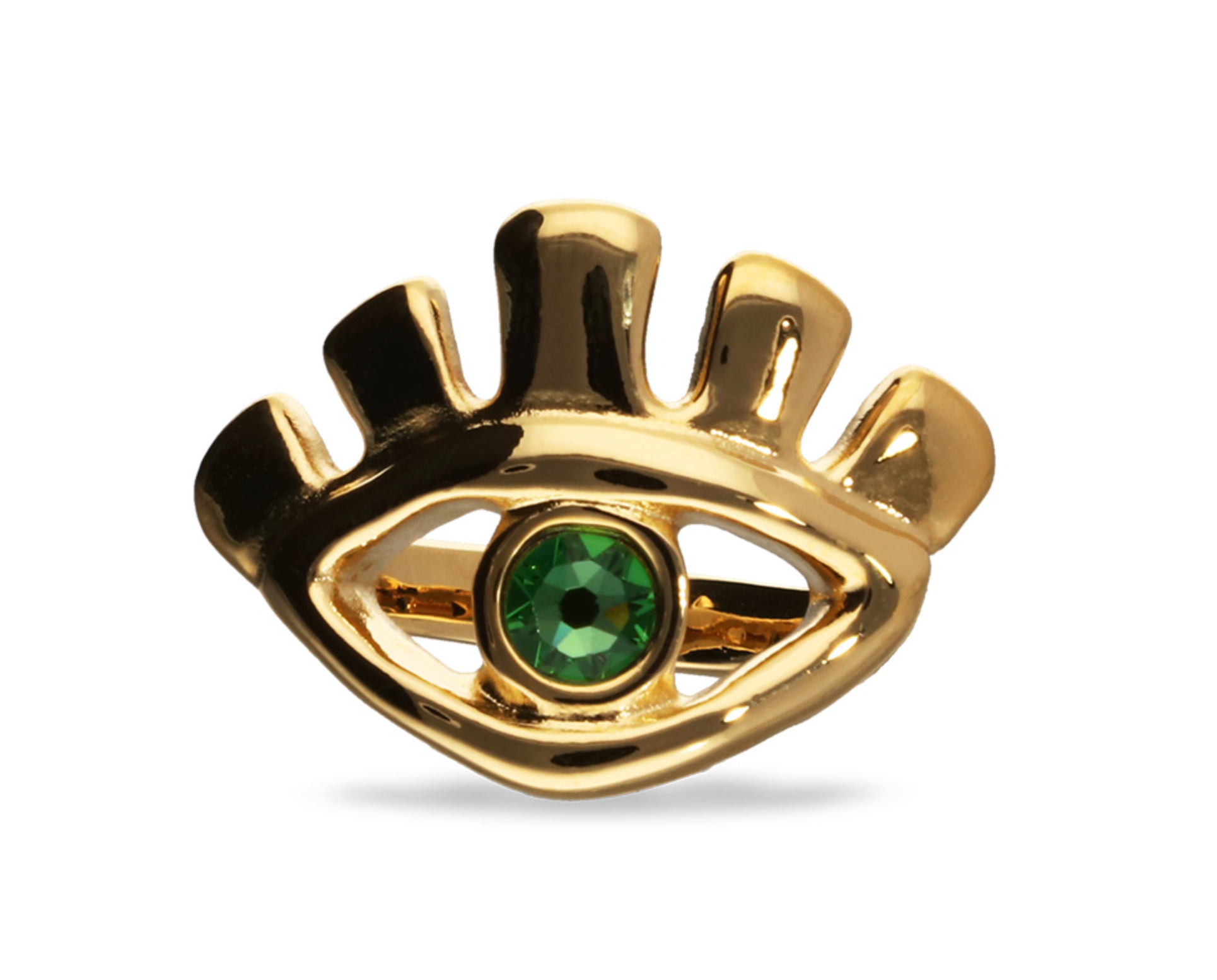 Metal Alloy Plated Gold 18K Eye Green Emerald Faceted Crystal Ring