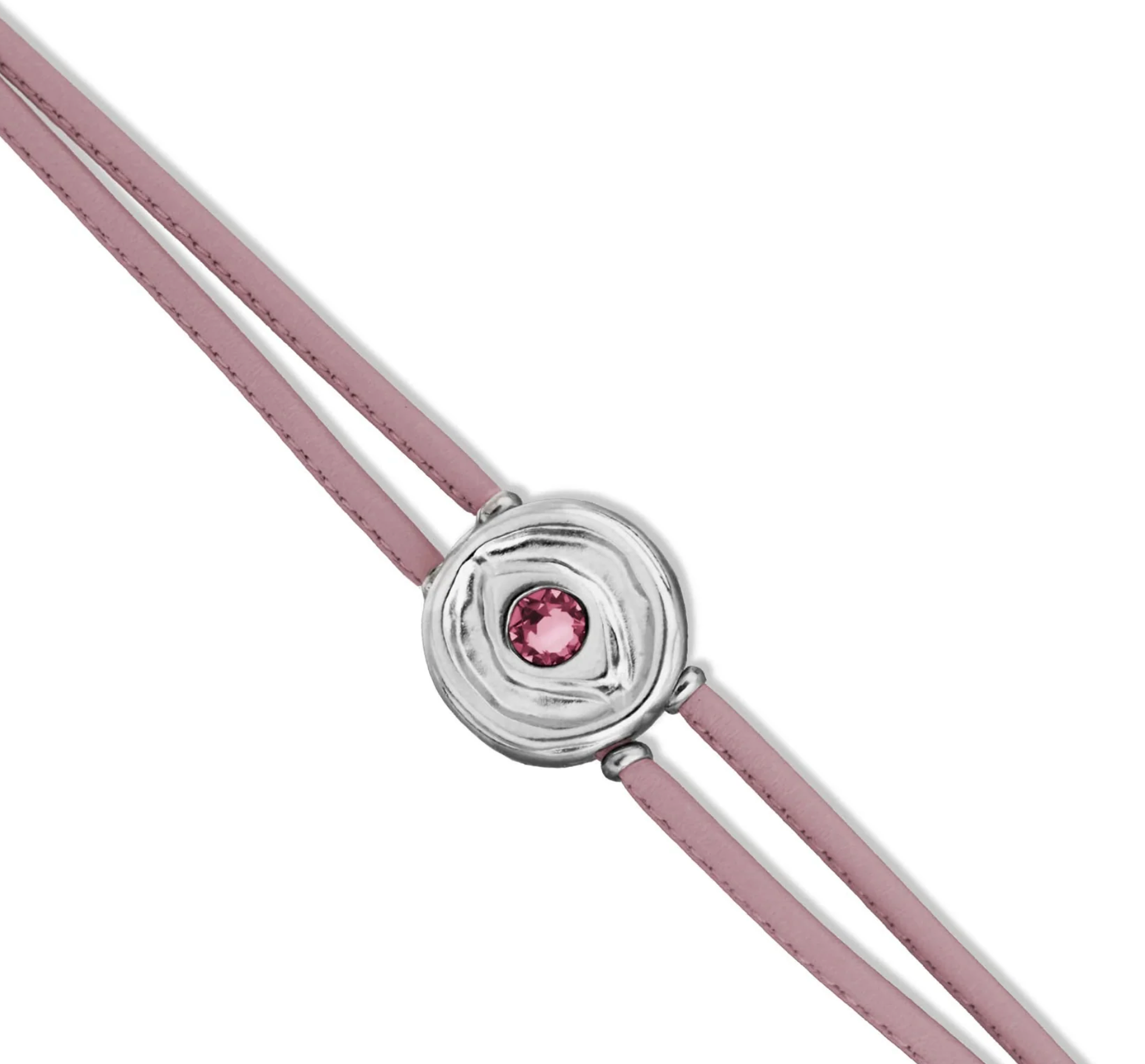 Double Lilac Leather Metal Alloy Eye Detail Pleated Sterling Silver Crystal Bracelet