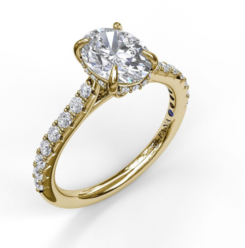 Classic Oval Cut Solitaire Semi-Mount With Hidden Halo
