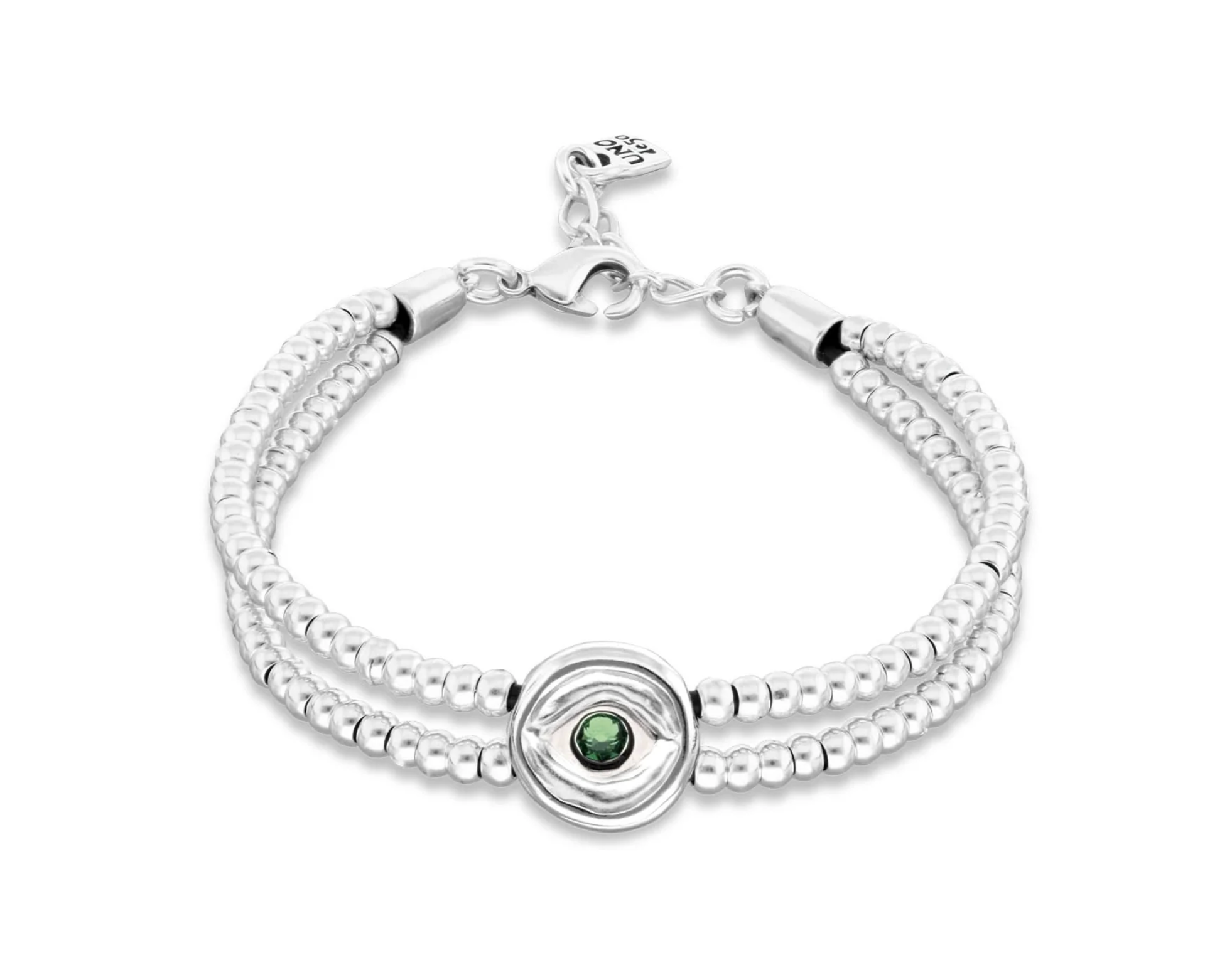 Metal Aloy Double Beaded Sterling Silver Eye Detail Green Faceted Crystal Bracelet