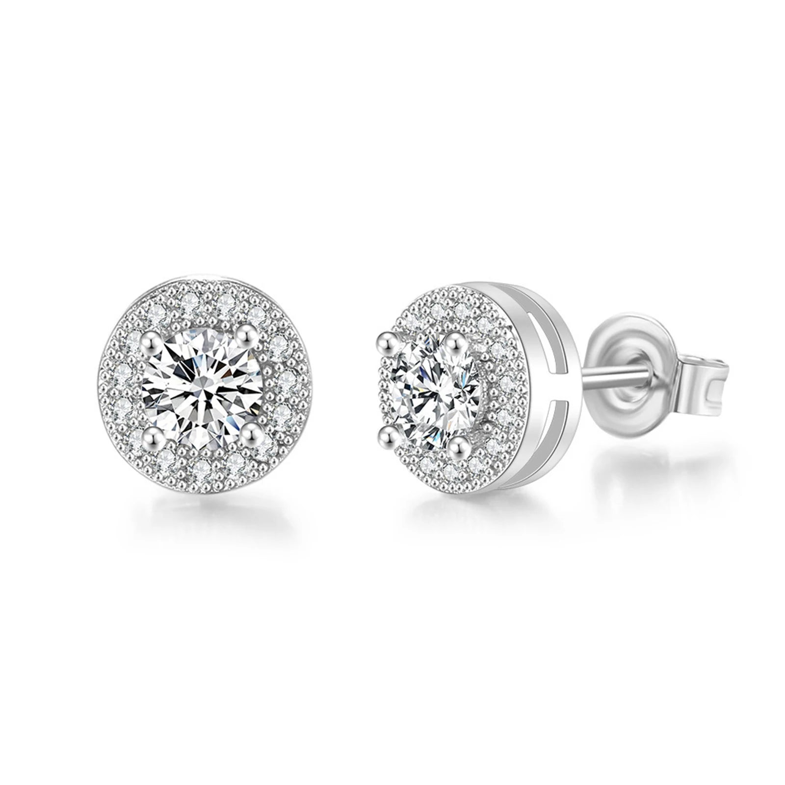 Silver Steel AAA Cubic Zirconia Women Men Stud Earrings