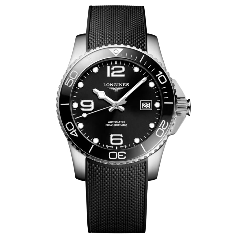 Longines Hydroconquest Black Dial on Rubber Strap 41mm - L3.781.4.56.9