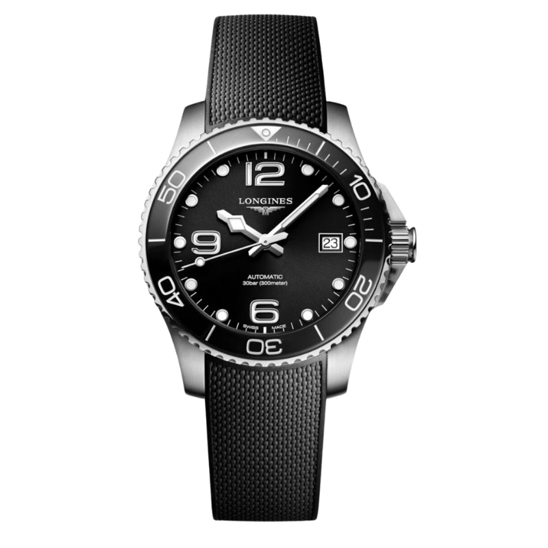Longines Hydroconquest Black Dial on Rubber Strap 39mm - L3.780.4.56.9