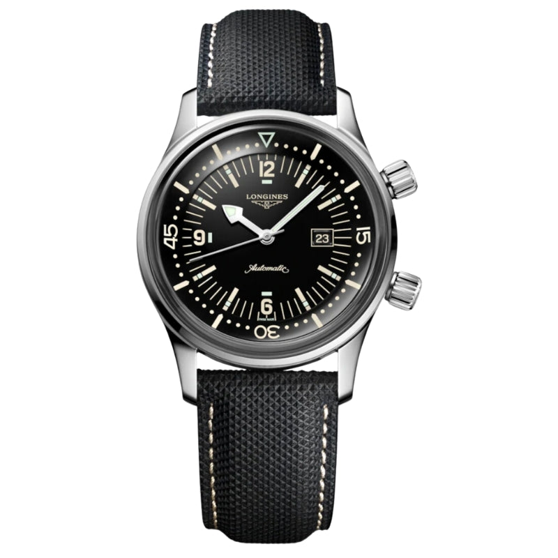 Longines Legend Diver Black Dial Leather Strap 36mm - L3.374.4.50.0