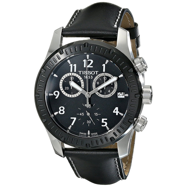 Tissot Men's T0394172605700 V8 Chronograph Black Leather Watch