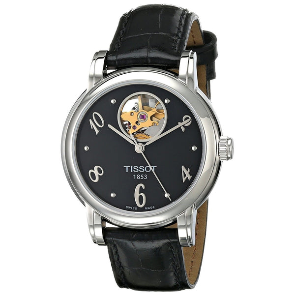 Tissot Women's T0502071605700 Lady Heart Automatic Open Wheel Black Leather Watch