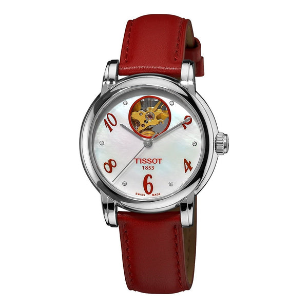 Tissot Women's T0502071611601 Lady Heart Automatic Open Wheel Diamond Red Leather Watch