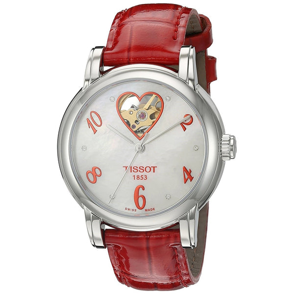 Tissot Women's T0502071611602 Lady Heart Automatic Open Wheel Red Leather Watch