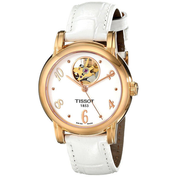 Tissot Women's T0502073601700 Lady Heart Automatic Open Wheel White Leather Watch