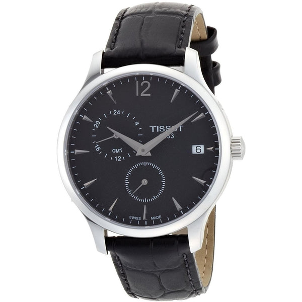 Tissot Men's T0636391605700 Tradition GMT Chronograph Black Leather Watch