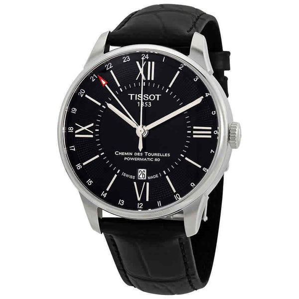 Tissot Men's T0994291605800 Chemin Des Tourelles 24 Hours Marker Around the Outer Rim Black Leather Watch