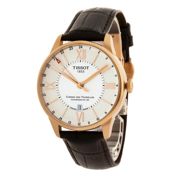 Tissot Men's T0994293603800 Chemin Des Tourelles 24 Hours Marker Around the Outer Rim Brown Leather Watch