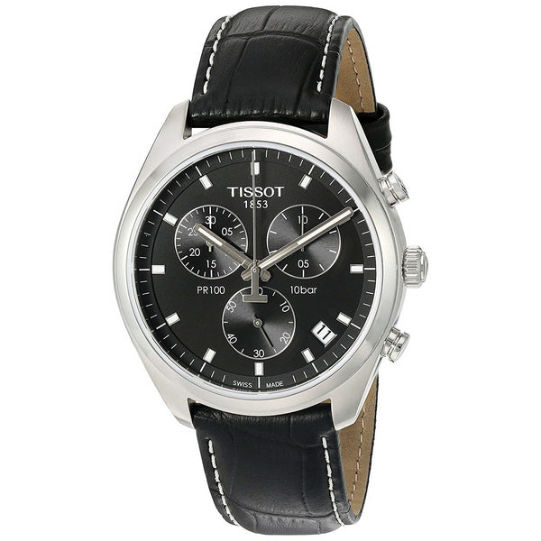 Tissot Men's T1014171605100 PR 100 Chronograph Black Leather Watch