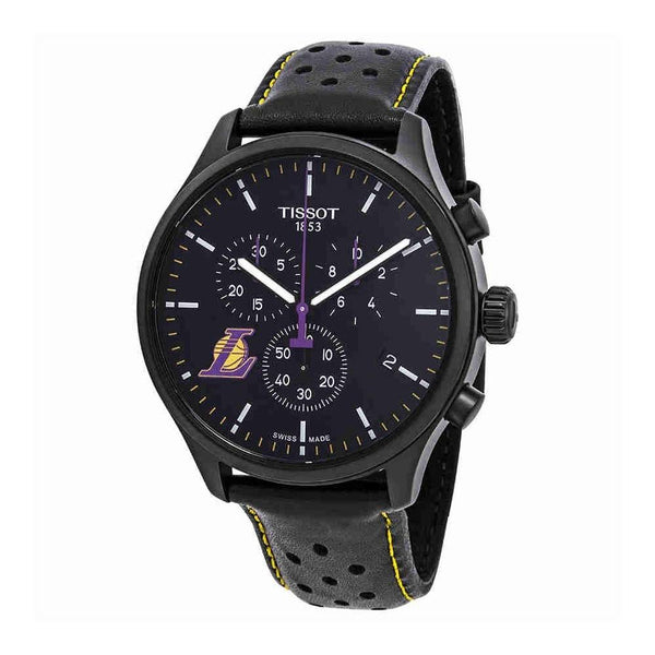 Tissot Men's T1166173605103 XL NBA La Lakers Chronograph Black Leather Watch