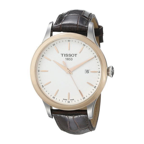 Tissot Men's T9124104601100 Couturier 18kt Rose Gold Brown Leather Watch