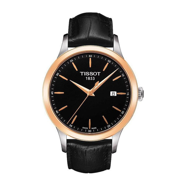Tissot Men's T9124104605100 Couturier 18kt Rose Gold Black Leather Watch