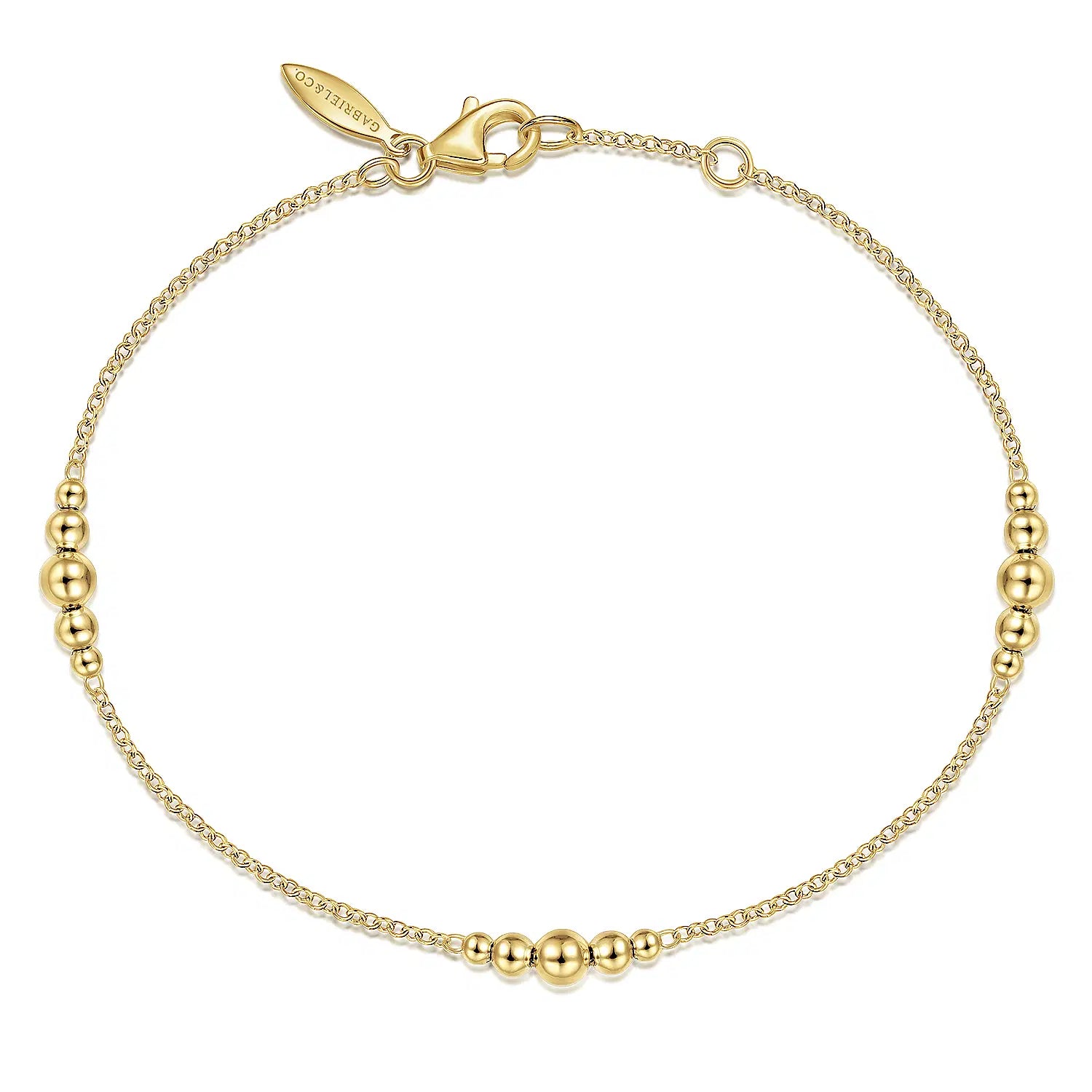 14K Yellow Gold Graduating Bead Stations Bracelet