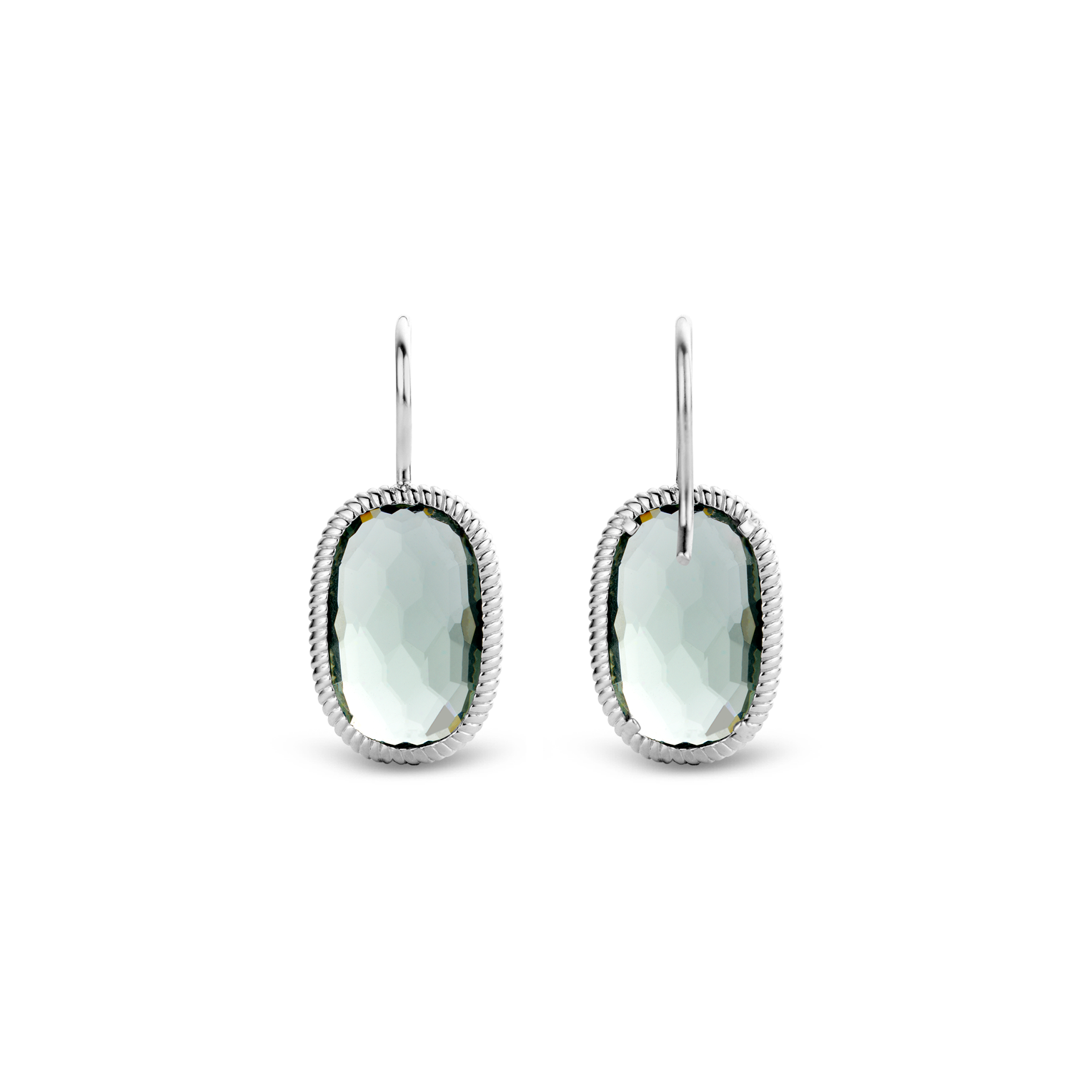 GRAY-GREEN RECTANGULAR FACETTED STONE EARRINGS