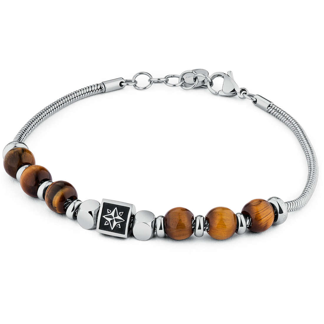 TJ Man Yellow Tiger's Eye and Navigation Star Bracelet (Silver-Yellow)