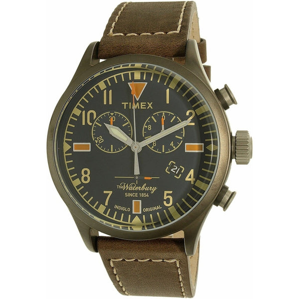 Timex Men's TW2P84100 The Waterbury Chronograph Brown Leather Watch