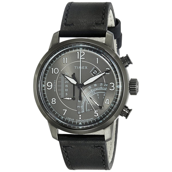 Timex Men's TW2R69000 The Waterbury Linear Chronograph Black Leather Watch