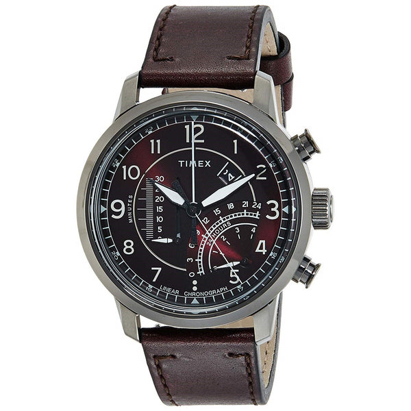 Timex Men's TW2R69200 The Waterbury Linear Chronograph Red Leather Watch