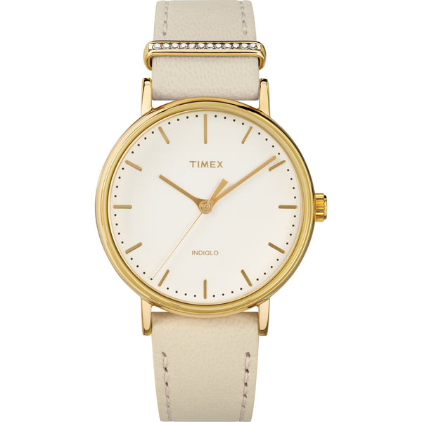Timex Women's TW2R70500 Fairfield White Leather with Sets of Crystal Watch