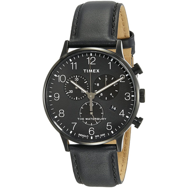 Timex Men's TW2R71800 The Waterbury Classic Chronograph Chronograph Black Leather Watch