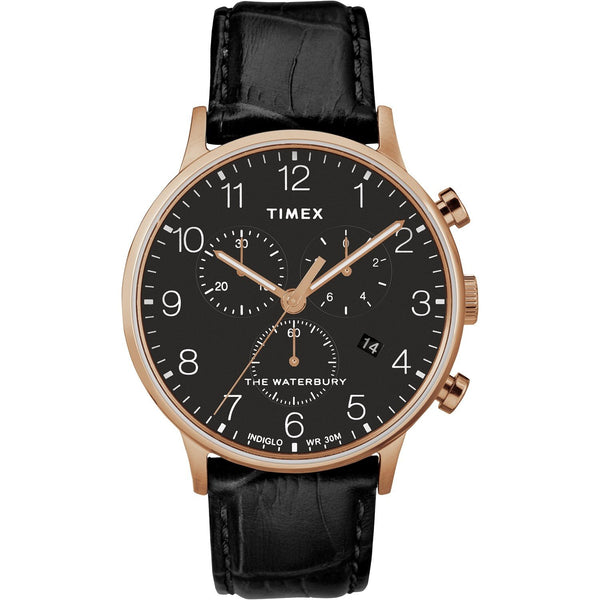 Timex Men's TW2R72000 The Waterbury Classic Chronograph Chronograph Black Leather Watch