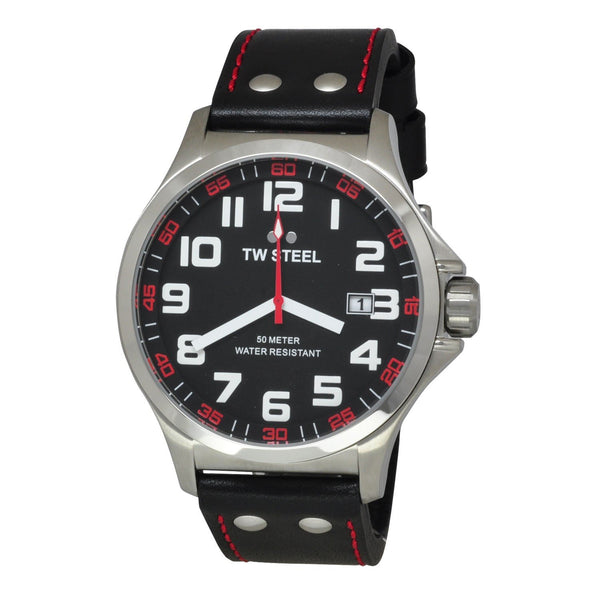 TW Steel Men's TW411 Pilot Black Leather Watch