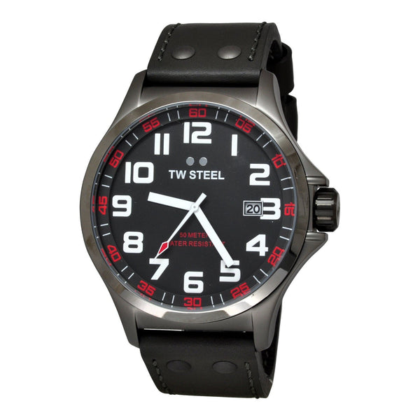 TW Steel Men's TW421 Pilot Grey Leather Watch