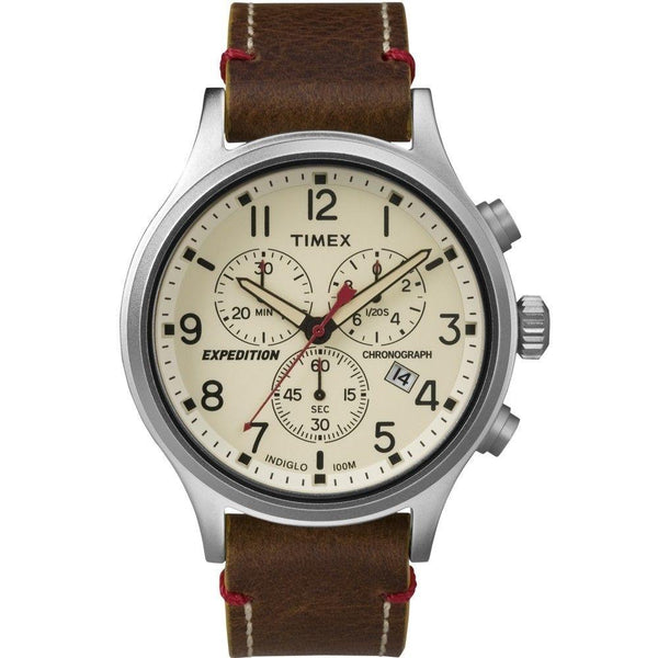 Timex Men's TW4B04300 Expedition Scout Chronograph Brown Leather Watch