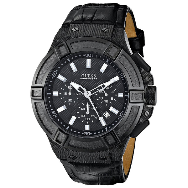 Guess Men's U0408G1 Rigor Chronograph Black Leather Watch