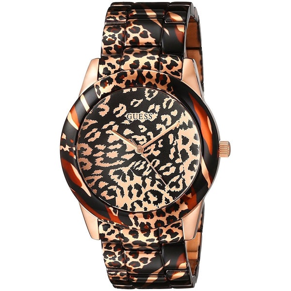 Guess Women's U0425L3 Leopard Print Rose-Tone Stainless Steel Watch